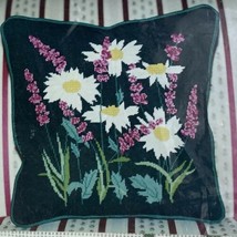 Vintage Hand Painted Village Needlework Pillow Kit Daisies & Heather Needlepoint - $88.84