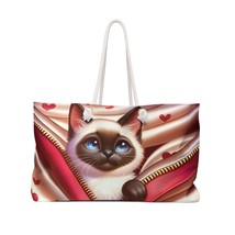 Weekender Bag, Cute Cat, Siamese Cat red hearts, Valentines Day, Large Weekender - £39.20 GBP