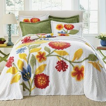 3PC Brylane Home Cotton Bloom Chenille Queen Bedspread Set - £215.95 GBP