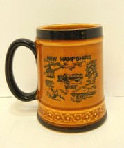 Vintage NH tourist state coffee mug cup Old Man brown embossed flowers banded - £10.93 GBP