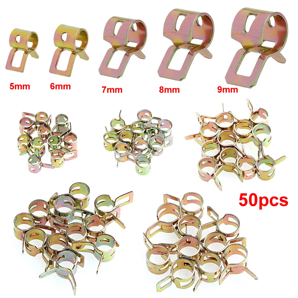 50pcs Spring Clip 5mm 6mm 7mm 8mm 9mm Fuel Water Line Hose Pipe Air  Clamps Fast - £38.49 GBP