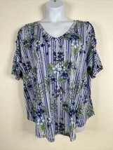 Absolutely Famous Womens Plus Size 3X Blue Floral Cold Shoulder Top Short Sleeve - £13.82 GBP