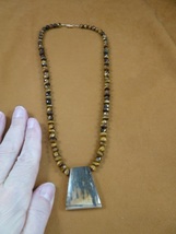 V-904 Mammoth ivory tooth slice pendant 21&quot; long Tiger&#39;s eye gemstone necklace - £128.52 GBP