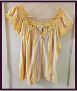 St Johns Bay Yellow Striped Ruffle V-Neck Button Blouse Top M/L Chest 38... - $189.04 MXN