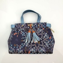 Handmade Navy Floral Brocade Leather Tassel Crossbody Satchel Bag 7&quot; x 1... - £55.31 GBP