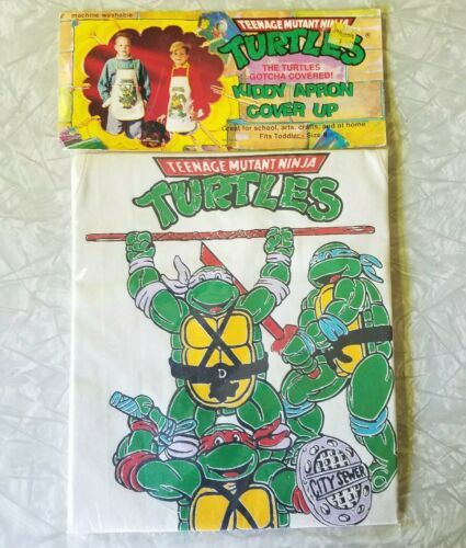 TMNT Teenage Mutant Ninja Turtles Kiddy Apron Cover Up Cotton Poly NIP 1989 Vtg - $20.31