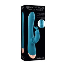 Adam &amp; Eve Shimmy &amp; Shake Velvet Rechargeable Silicone Rabbit Vibrator Teal - £79.26 GBP