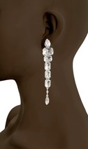 4.5&quot; Long Elegant Long Clear Crystals Statement Linear Evening Earrings - £12.77 GBP