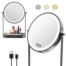 Fascinate 10X Lighted Makeup Mirror With Storage, Rechargeable Magnifyin... - $64.93