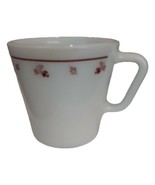 Vintage Pyrex Coffee Cups 1410 Burgundy Ring &amp; Flowers Milk Glass Mugs S... - £10.97 GBP