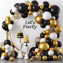 Black and Gold Balloons Garland Arch Kit 124pcs 18 12 10 5 In Black White Metall - £22.97 GBP