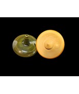 Vintage set of 2 Hand Turned Wooden Spinning Tops Toys Fidgets Green Orange - $34.64