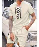 Men&#39;s Full Size Lace-Up Waffle Knit Top and Shorts Set Plus Size - $53.49