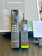 Rare! 1996 Blue DynaTAC Digital Phone &amp; Mini Moto Green Cell / Duo Brick Set - £661.71 GBP