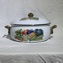 Vintage Garden Harvest Dutch Oven Enamel with Lid Brass Handles 10 In Gr... - $421.53 MXN