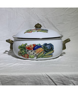 Vintage Garden Harvest Dutch Oven Enamel with Lid Brass Handles 10 In Gr... - $30.52 CAD
