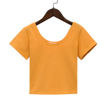 Yellow Women&#39;s O Neck Short Sleeve Basic Crop Top - £8.32 GBP