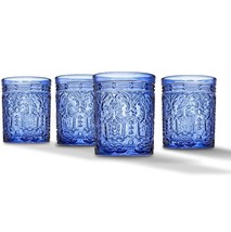 Whiskey Glasses Set Of 4 Barware Vintage Tumblers Drinking Old Fashioned Blue - £30.93 GBP