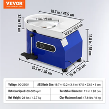 VEVOR 11In Pottery Wheel Ceramic Forming Machine Adjustable 60-300RPM Speed Hand - £174.38 GBP