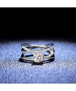 18K 925 Sterling Silver 1CT Moissanite Inlaid Crossover Ring (Size 5-9) - €85,62 EUR