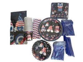 Patriotic Holiday Red White And Blue USA Party Supplies Plates Cups Stra... - £17.65 GBP