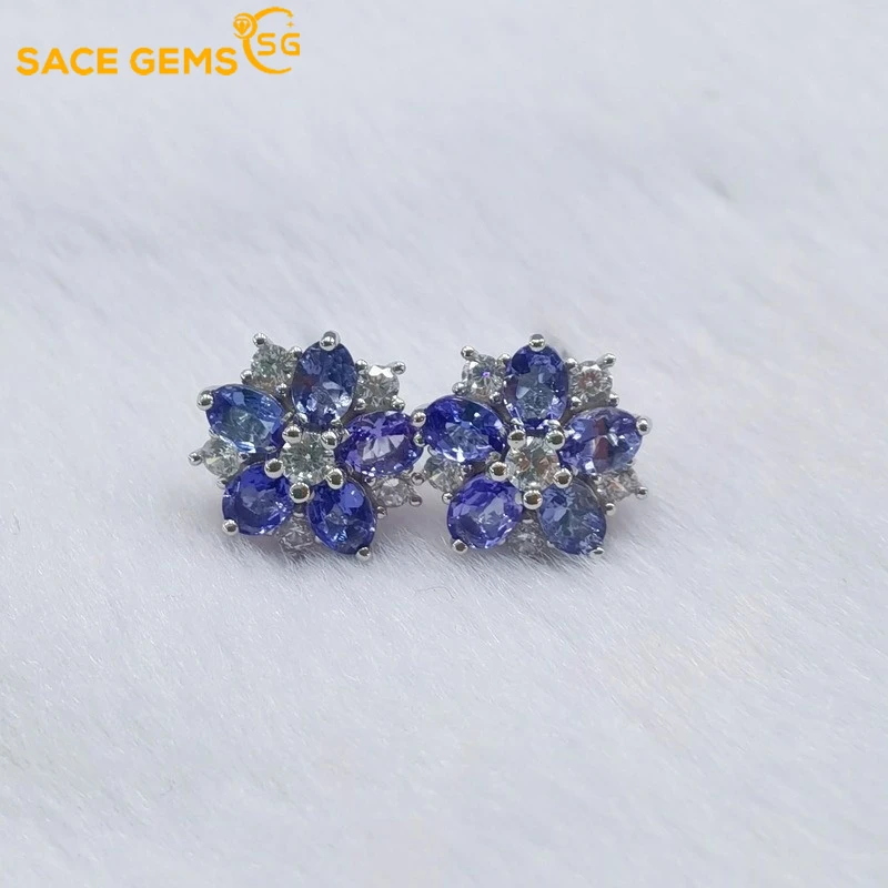 GEMS Fashion Jewelry Earrings for Women 100% 925 Sterling Silver Tanzanite Stud  - £45.10 GBP