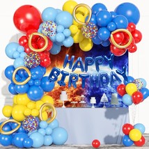 123Pcs Red Yellow Blue Balloons Garland Includes Foil Confetti Mixed Sizes Latex - £20.55 GBP