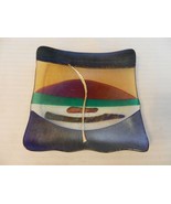 Multi Colored Glass Wave Shape Square Change Coin Key Tray Unique 6.25&quot; ... - $35.63