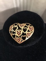 Vintage Swarovski Heart Brooch With Red Crystals Rare Signed in Wonderful Shape - £24.28 GBP