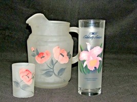 Vint. Hand Painted Frosted Pitcher, Shot Glass,Princess Cruse Mixed Drink Glass - £14.98 GBP