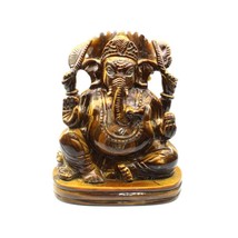 Natural Tiger&#39;s eye Gemstone figurine Carved Lord Ganesha statue Hindu Deity God - £247.56 GBP