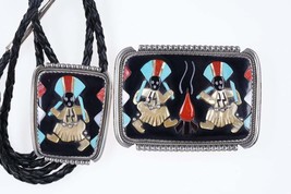 Bev Etsate Zuni Multistone Inlay Fire Dancer Sterling Kachina Belt buckle/Bolo s - $940.50