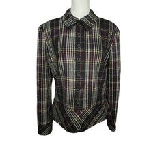 Liz Claiborne Women’s Size 16 Wool Blazer Button Plaid Black Pink Yellow... - $34.64