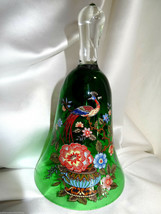 Emerald Green Decorated Peacock Crystal Art Glass Bell - £39.86 GBP