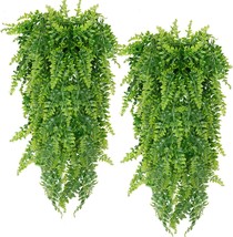 Outdoor Uv Resistant Plastic Plants (Fern) Artificial Hanging Plants, 2 Pack, - £33.44 GBP