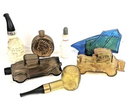 Vintage Avon Bottles Lot of 7 Glass Pipe Car Ship Coin Spark Plug - £18.76 GBP