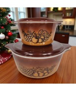 Vintage Pyrex Old Orchard Harvest Casserole Dish &amp; Cinderella Lids 4 Pcs... - €38,99 EUR