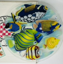 Peggy Karr Fused Glass Coral Reef Tropical Fish Round 15.5&quot; Platter Plate Box - £86.11 GBP