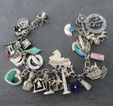 Vintage Charm Bracelet Sterling Silver 30 Ounces or 876 Grams Some Articulated - £159.66 GBP