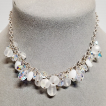 All Solid Sterling 925 Silver Aurora Borealis Crystal 17&quot; Cluster Necklace 30gr - £35.55 GBP