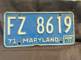 Vtg 1971 Blue &amp; White License Plate Maryland Vehicle Tag FZ8619 MD75 Sti... - £31.81 GBP