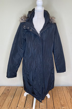 lands end women’s full zip faux fur trim hooded coat size M black - £34.08 GBP
