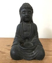 Antique Vtg Style Gray Stone Buddha Figurine Meditation Tea Light Candle... - $29.99