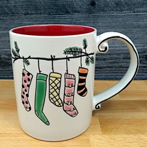 Holiday Garland Stockings Coffee Mug 16oz 473ml Embossed Christmas Cup Blue Sky - £9.92 GBP