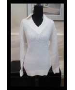 Koton White Wool Blend Tunic V-Neck Sweater Open Knit Ribbed Hem NEW - $379.53 MXN