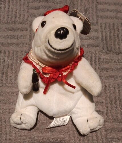 Primary image for 1998 Collectible Coca Cola Bean Bag Plush Polar Bear w/ Polka Dot Collar