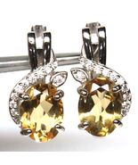 925 Sterling Silver 6 x 8 mm. Yellow Citrine &amp; Zircon Earrings White Gol... - $60.41 CAD
