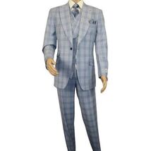 Men Apollo King 3pc Suit Window Pane Plaid 100% Soft Wool Super 150 #985-12 Blue image 2
