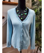 Bloomingdale&#39;s Basler Women&#39;s Blue Cotton Long Sleeve V-Neck T-Shirt Siz... - £31.60 GBP