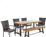 Christopher Knight Home Salla Outdoor Acacia Wood Dining Set with Wicker... - $781.99